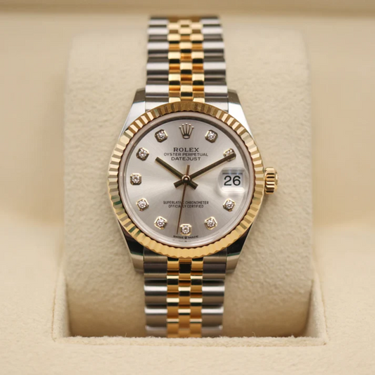 Rolex Datejust Two-tone fond argenté (chiffres en diamant) 36mm