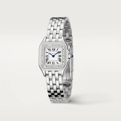 Montre Cartier Panthère , Boîte en acier, lunette sertie de 36 diamants, Modèle Moyen