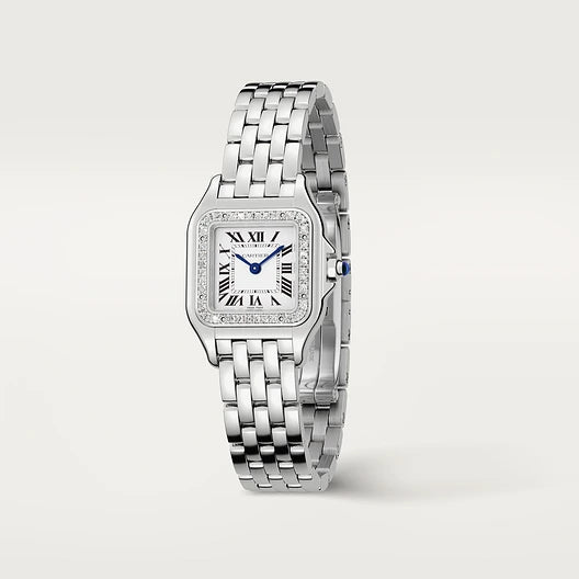Montre Cartier Panthère , Boîte en acier, lunette sertie de 36 diamants, Modèle Moyen
