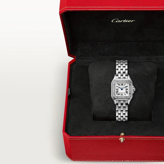 Montre Cartier Panthère , Boîte en acier, lunette sertie de 36 diamants, Modèle Moyen