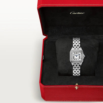 Montre Cartier Panthère , Boîte en acier, lunette sertie de 36 diamants, Modèle Moyen