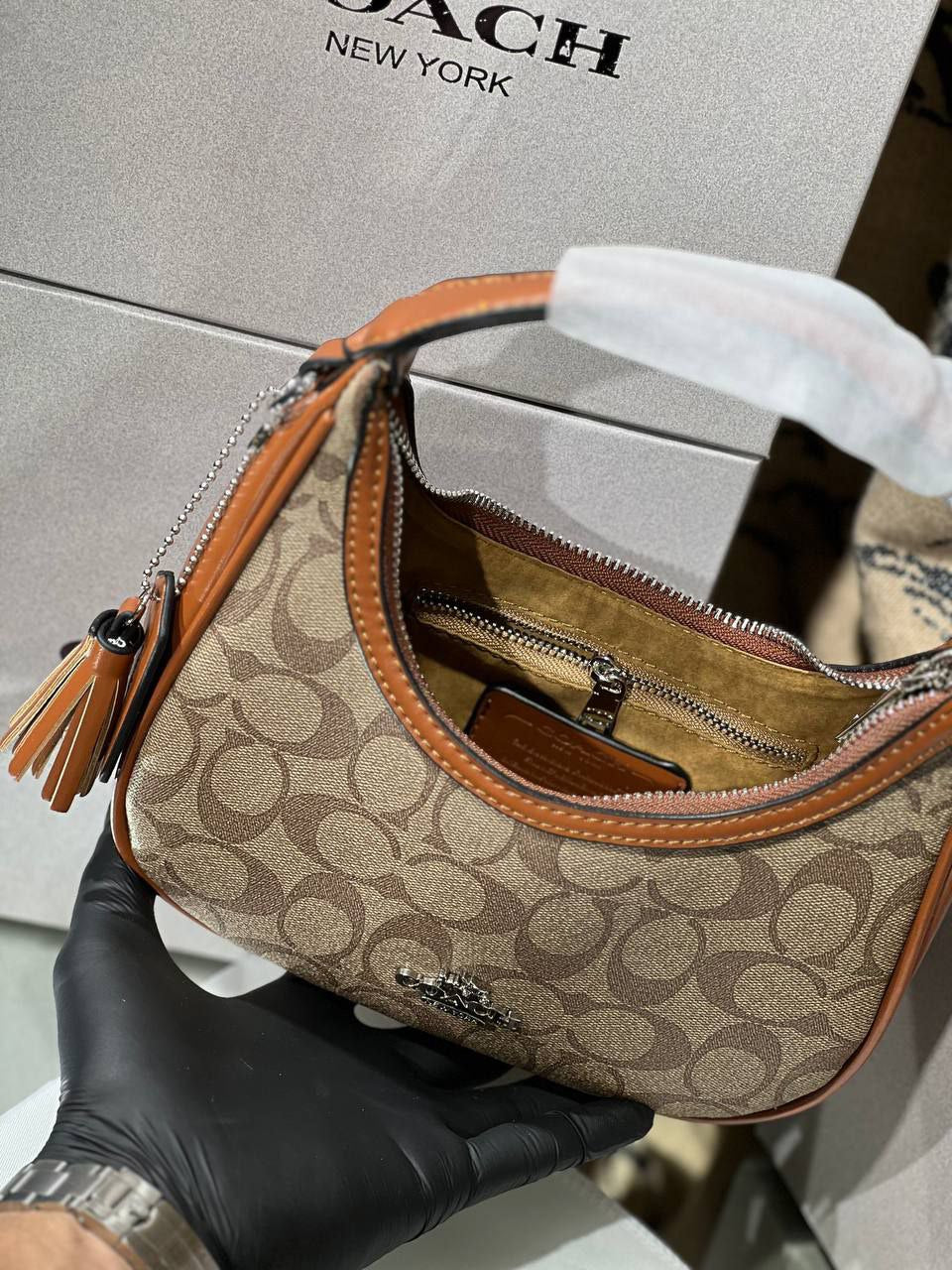 Sac hobo Teri en toile exclusive Marron